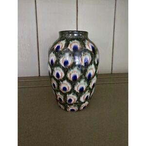 Vintage Hand-Painted Ceramic Vase – Peacock Pattern